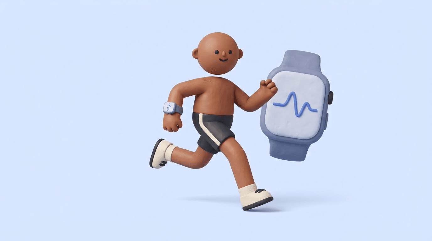 Clay figure of a runner standing next to a smartwatch