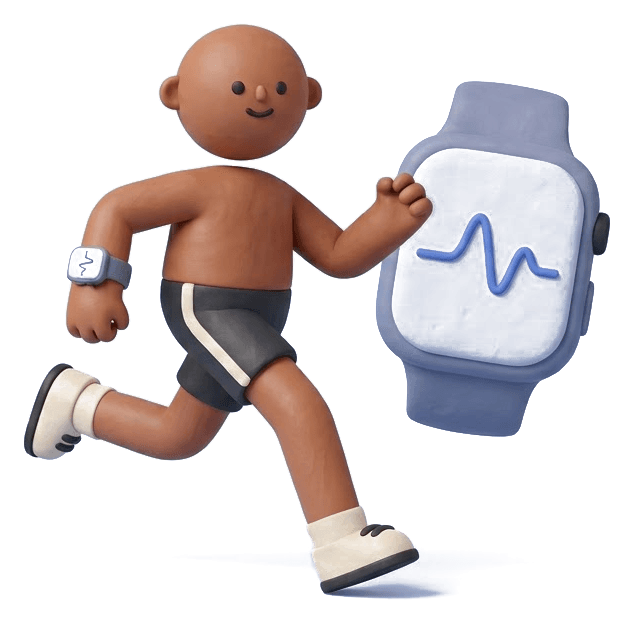 Figura in argilla di una runner accanto a uno smartwatch